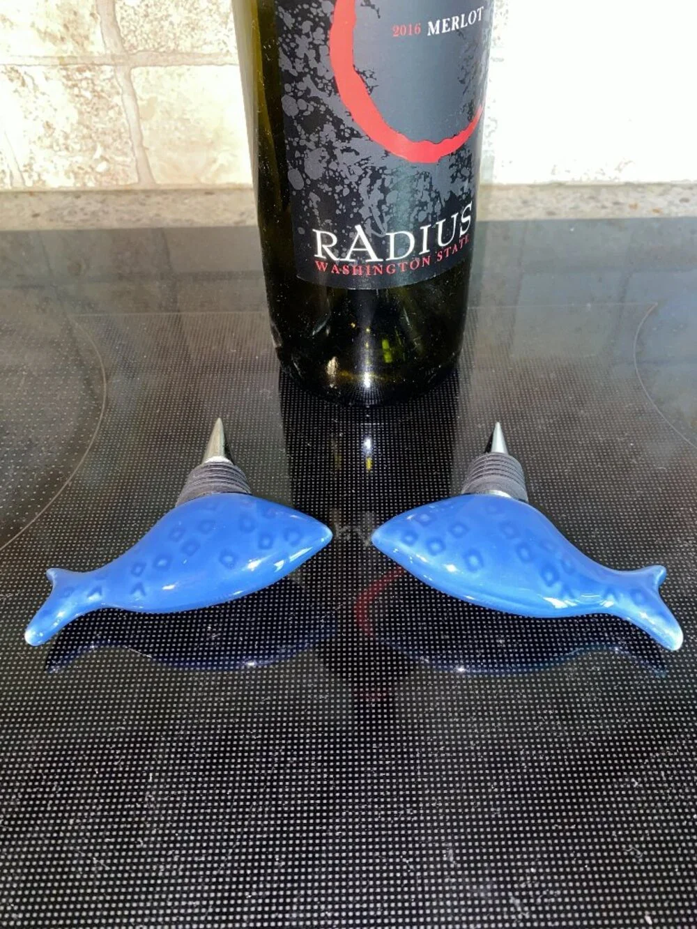 Adorable Blue Whale Wine Bottle Stoppers with Stainless Steel Posts, Qty 2